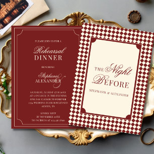 Old Money Red & Ivory Checkered Rehearsal Dinner  Invitation