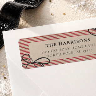 Old Money Red Stripe Hand Drawn Bow Christmas Return Address Label