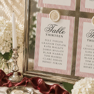 Old Money Red Stripe Wedding Seating Chart Table Number