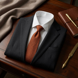 Old Money Rust Orange Birdseye Tweed Fabric Tie