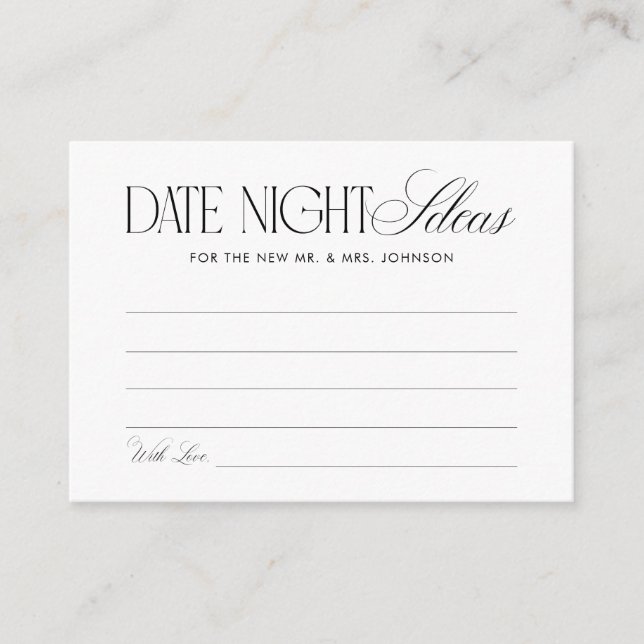 Old Money Script Date Night Ideas Bridal Shower Enclosure Card (Front)