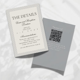 Old Money Script Neutral Stripe Wedding Details Enclosure Card