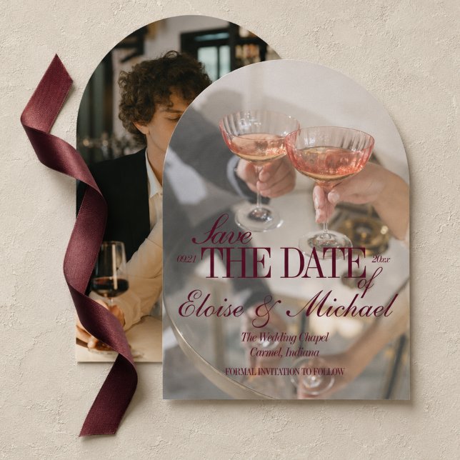 Old Money Script Overlay Double-sided Photo Save The Date (Old Money Script Overlay Double-sided Photo Save The Date)