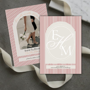Old Money Script Red Stripe Photo Save the Date