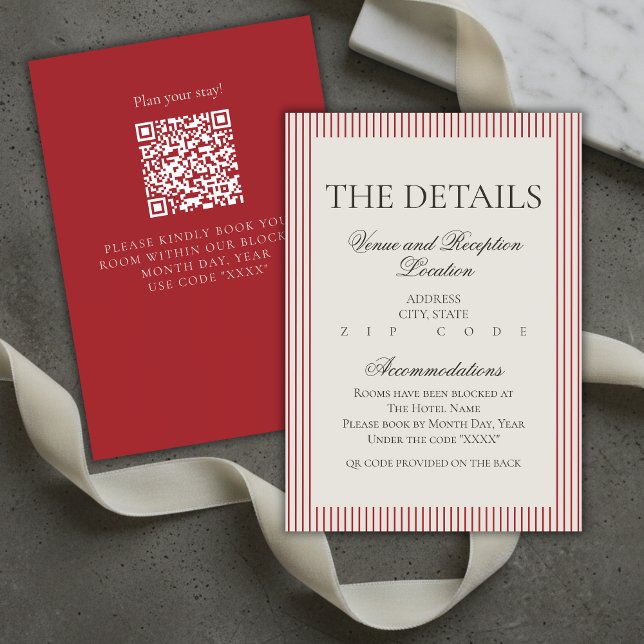 Old Money Script Red Stripe Wedding Details Enclosure Card (Old Money Script Red Stripe Wedding Details Enclosure Card)