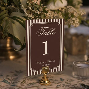 Old Money Striped Dark Brown Vintage Table Number