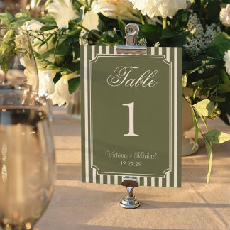 Old Money Striped Olive Green Vintage Table Number