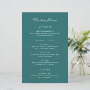 Old Money Teal Classic Guest Name Wedding Menu