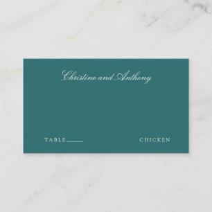 Old Money Teal Classic Meal Choice Wedding Place Card