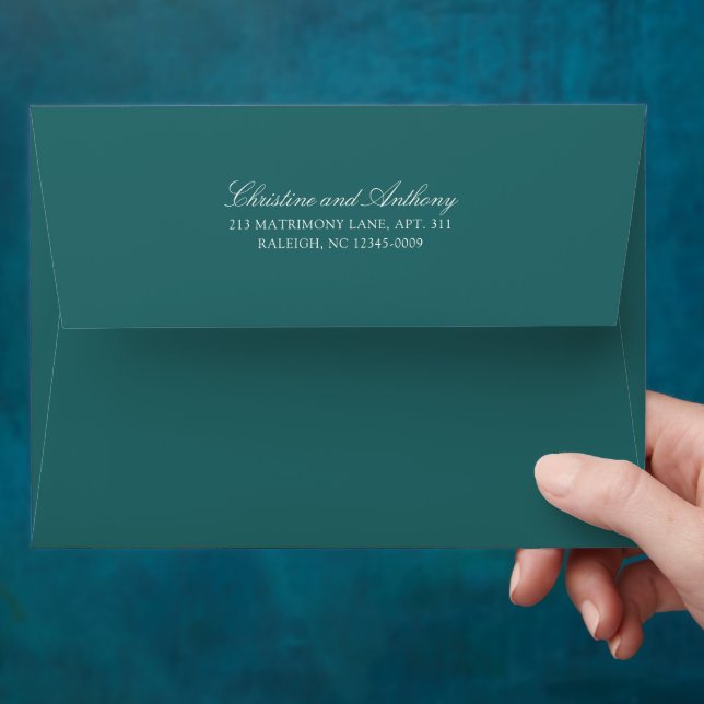Old Money Teal Classic Wedding Envelope (Hand)