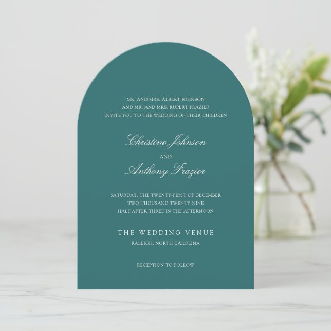 Old Money Teal Classic Wedding Invitation (Standing Front)