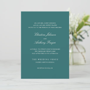 Old Money Teal Classic Wedding Invitation