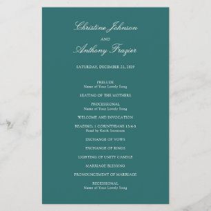 Old Money Teal Classic Wedding Program Flyer