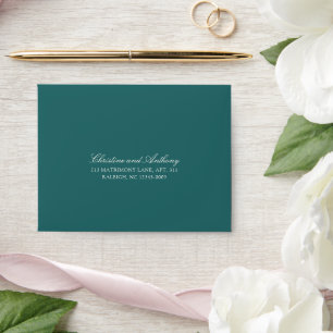 Old Money Teal Classic Wedding RSVP Envelope