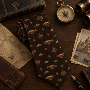 Old Money Vintage Airship Zeppelin Compass Tie