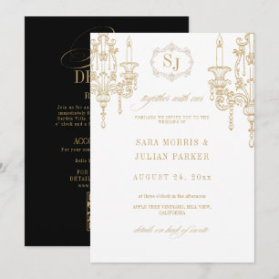 Old Money Vintage Baroque Gold White Black Wedding Invitation