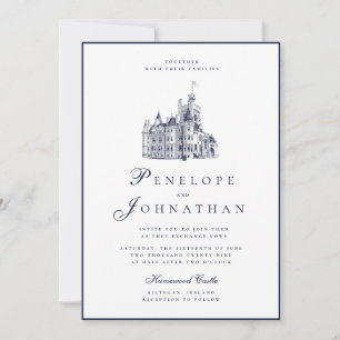 Old Money Vintage Castle Name Script Wedding Invitation