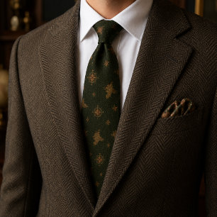 Old Money Vintage Compass Explorer Map Herringbone Tie