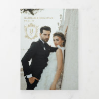 Old Money Vintage Crest Wedding Trifold Invitation