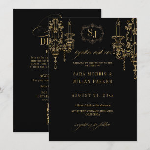 Old Money Vintage Monogram All In One Wedding Invitation