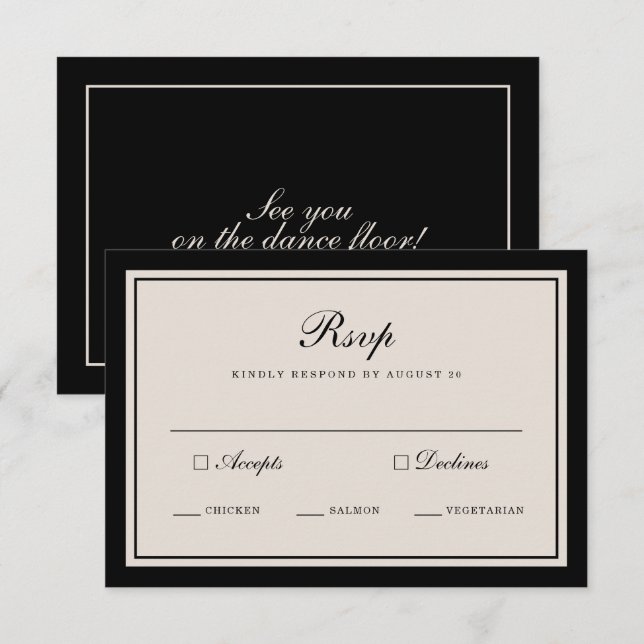 Old Money Wedding Classic Black RSVP Card (Front/Back)