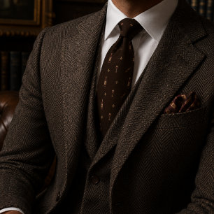 Old Money Wine Cigar Gentleman's Herringbone Tweed Tie