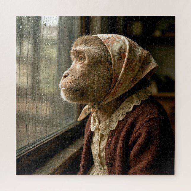 Old Monkey Staring Out at the Rain Jigsaw Puzzle (Vertical)