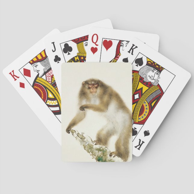 Old Monkey with Cherry in Autumn Playing Cards (Back)