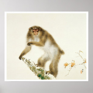 Old Monkey with Cherry in Autumn Poster