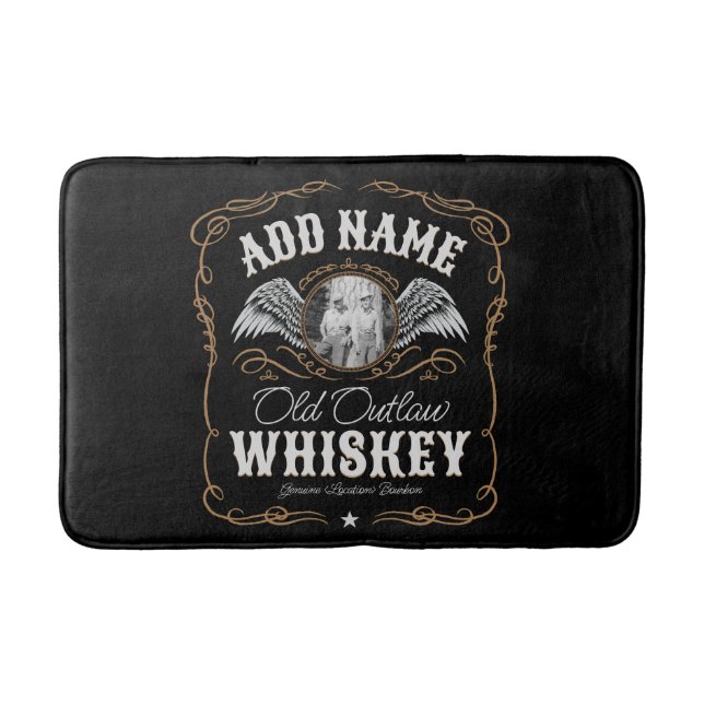  Old Moonshine Whiskey Label ADD PHOTO Family Name Bath Mat (Front)
