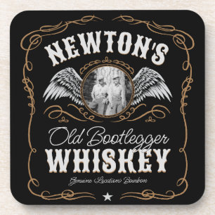  Old Moonshine Whiskey Label ADD PHOTO Family Name Coaster