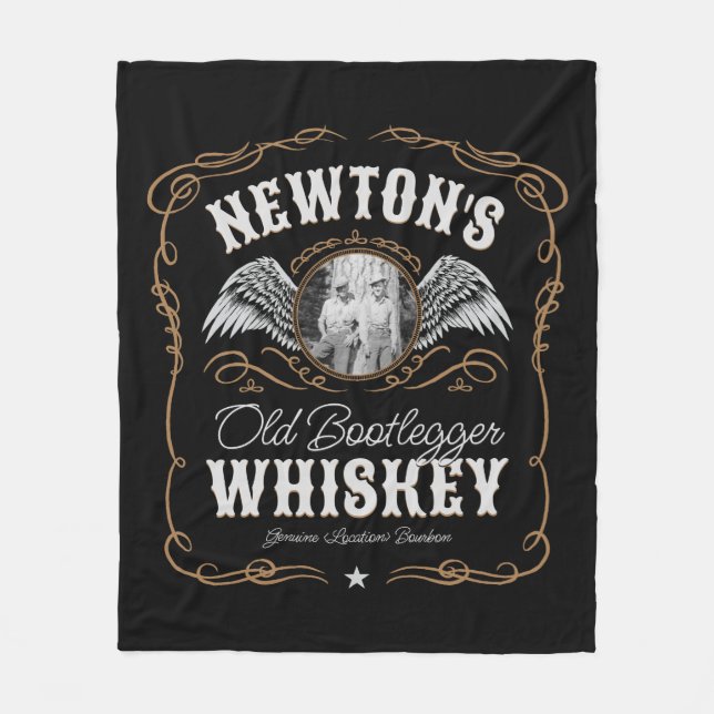  Old Moonshine Whiskey Label ADD PHOTO Family Name Fleece Blanket (Front)