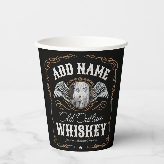  Old Moonshine Whiskey Label ADD PHOTO Family Name Paper Cups (Front)