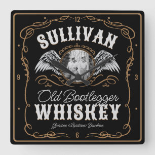 Old Moonshine Whiskey Label ADD PHOTO Family Name Square Wall Clock