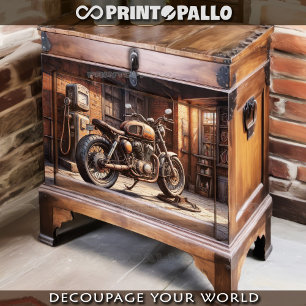 Old motocycle parked in a vintage garage  tissue paper