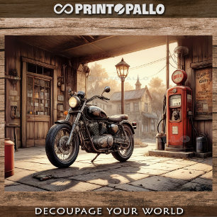 Old motorcycle, a garage with oil pump - Decoupage Wrapping Paper Sheet