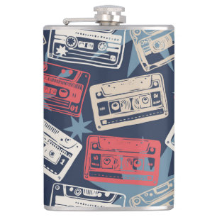 Old Music Cassettes Vintage Seamless Hip Flask
