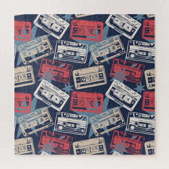 Old Music Cassettes Vintage Seamless Jigsaw Puzzle (Vertical)