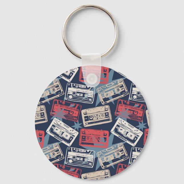 Old Music Cassettes Vintage Seamless Key Ring (Front)