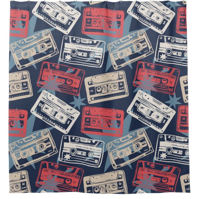 Old Music Cassettes Vintage Seamless Shower Curtain (Front)