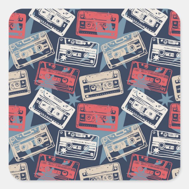 Old Music Cassettes Vintage Seamless Square Sticker (Front)