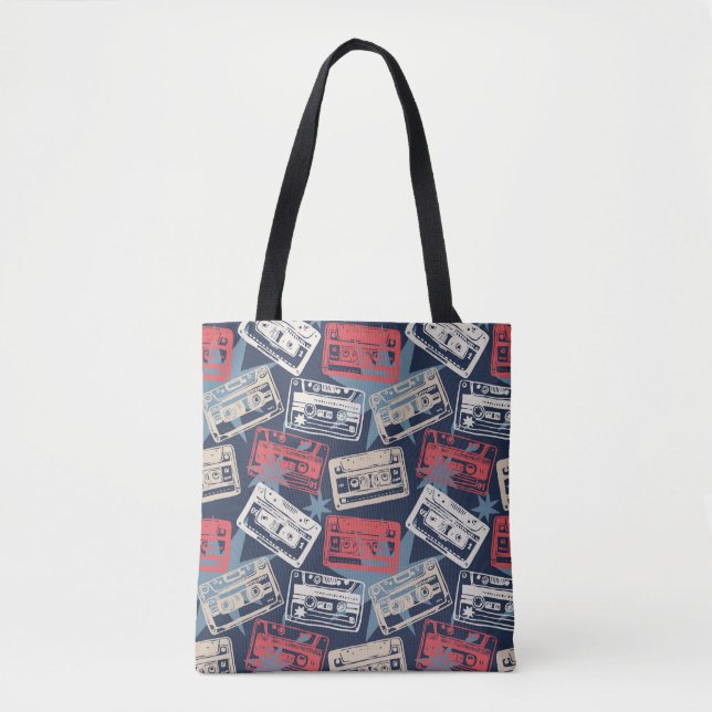 Old Music Cassettes Vintage Seamless Tote Bag (Front)