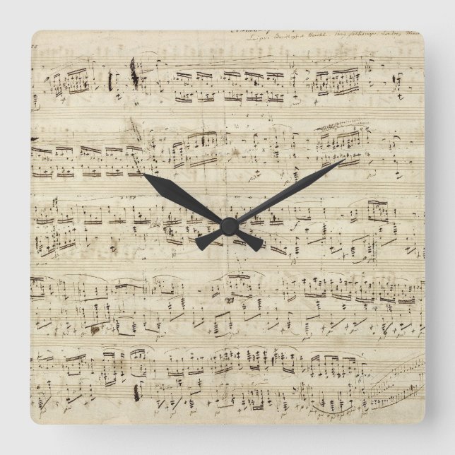 Old Music Notes - Chopin Music Sheet Square Wall Clock (Front)