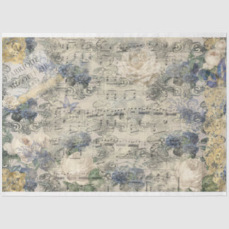 Old Music Sheet French Gold Navy Blue Flowers