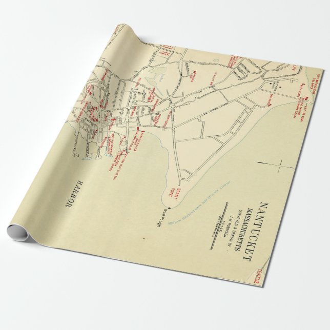 Old Nantucket MA Town Map (1905)  Wrapping Paper (Unrolled)
