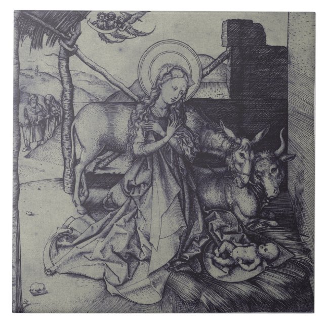 Old Nativity scene og Jesus Christ Ceramic Tile (Front)