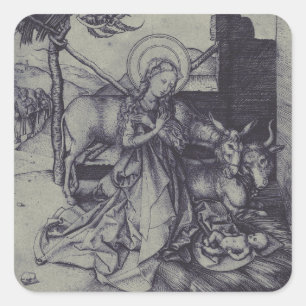 Old Nativity scene og Jesus Christ Square Sticker