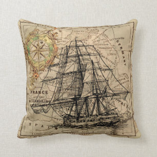 Old Nautical Map Decorative Accent Throw Pillow