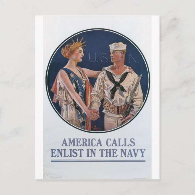 Old Navy Recruiting Poster circa 1917 Postcard (Front)