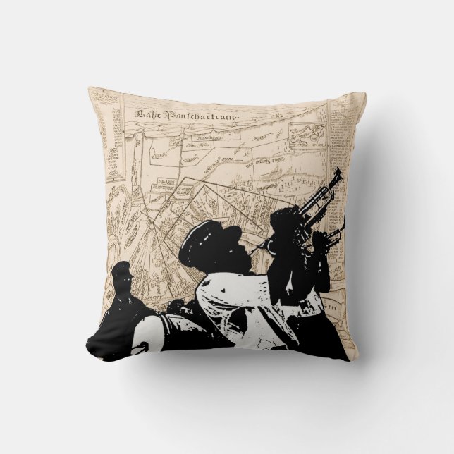 Old New Orleans Map, with Brass Band Cushion (Front)
